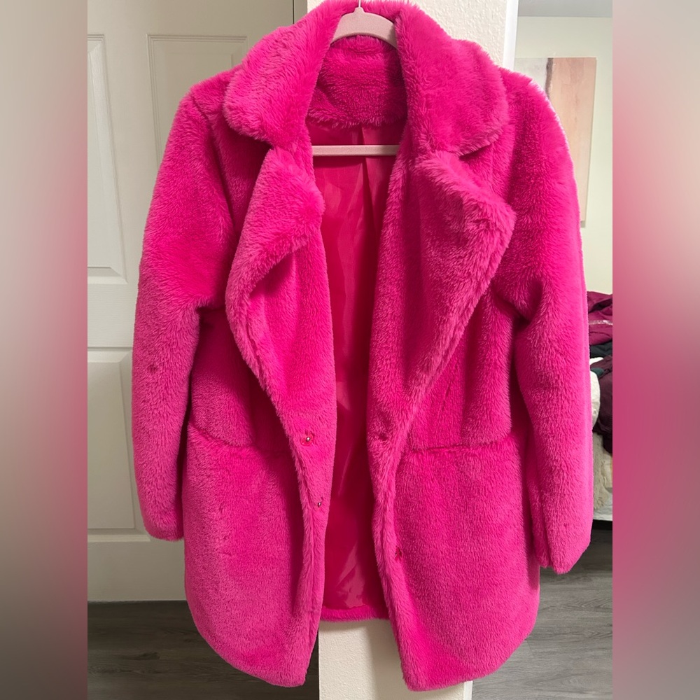 Vibrant Pink Faux Fur Coat